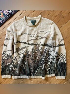 Lauren Ralph Lauren Vintage Hand Knit Deer Motif Cotton Sweater Womens Large